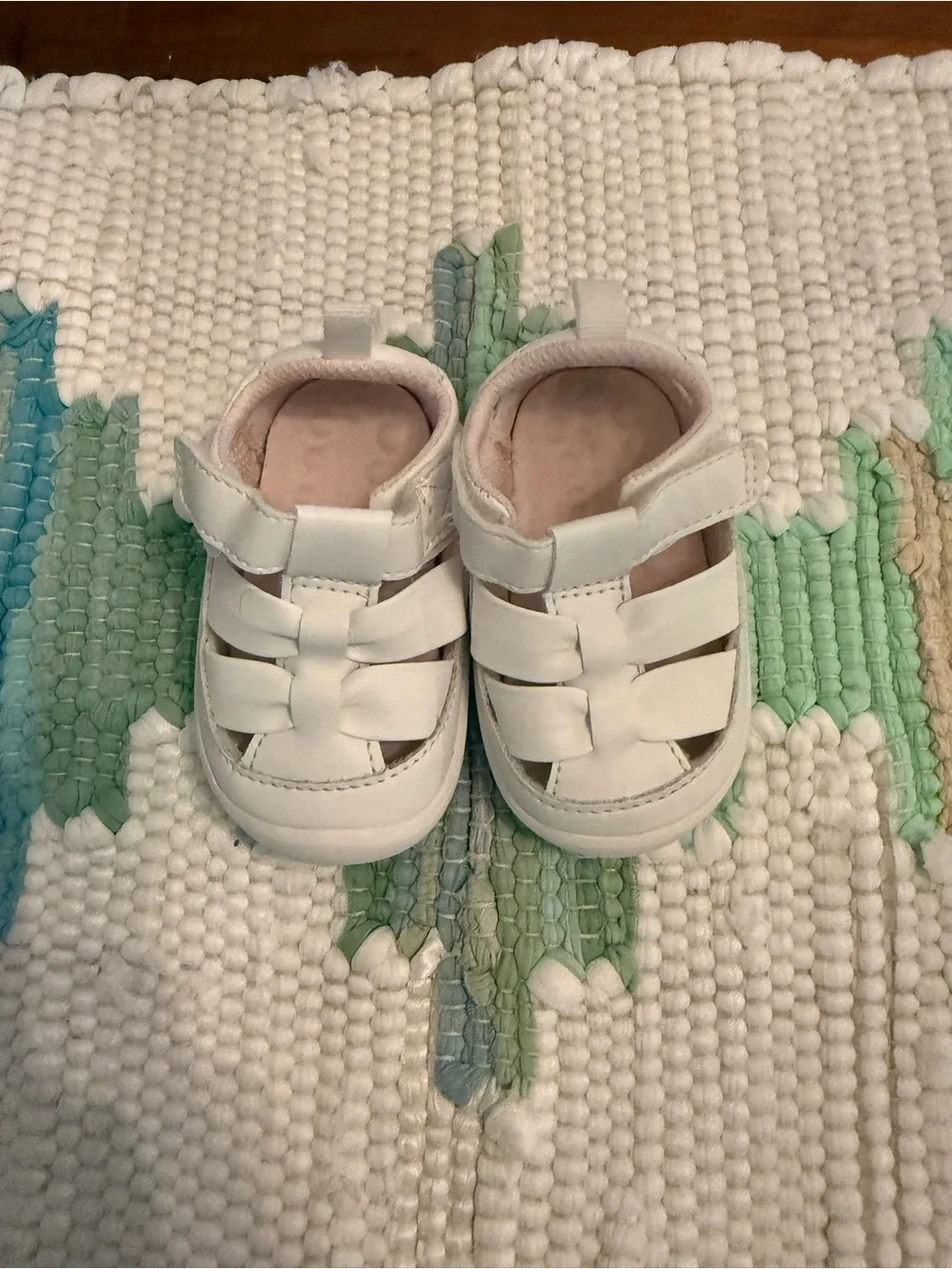 Stride Rite White Baby Walker Sandals with Hook-and-Loop Strap